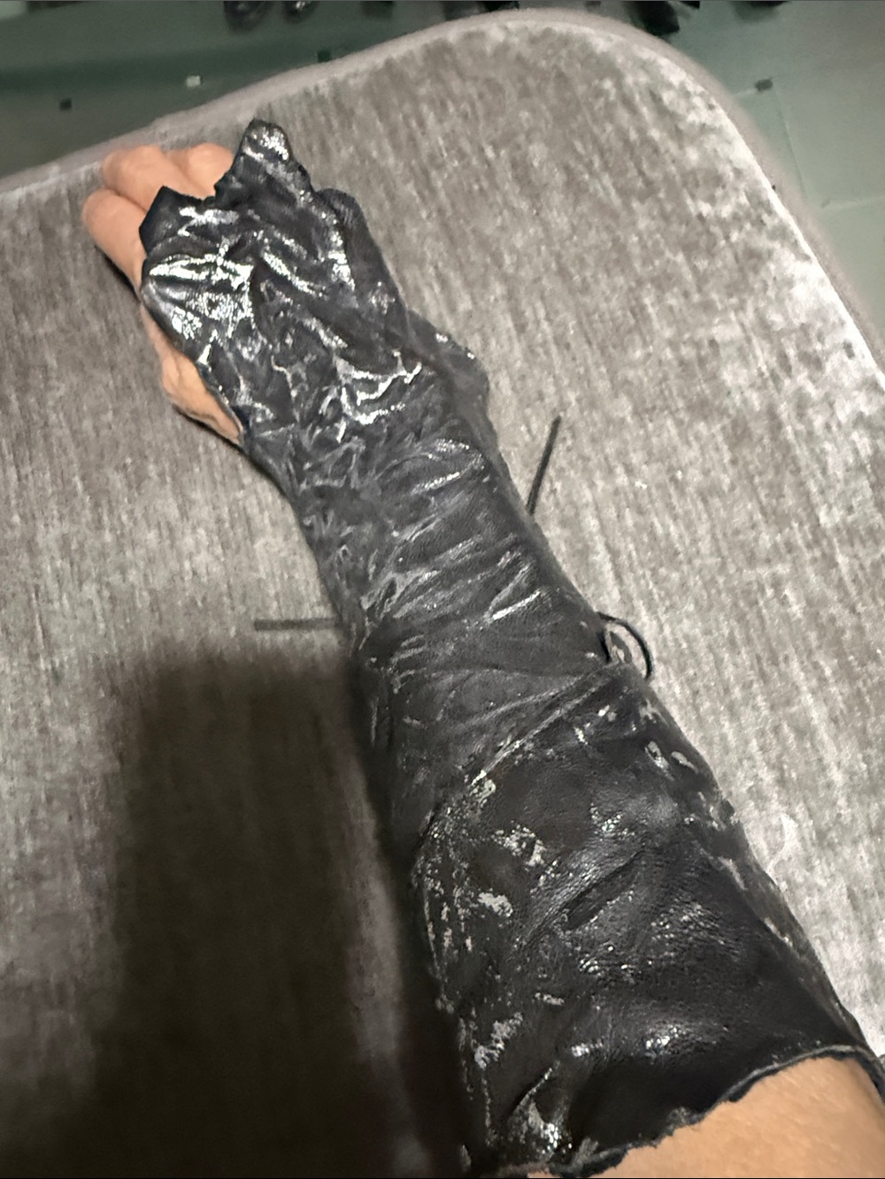 Black and Silver Leather Long Cuff